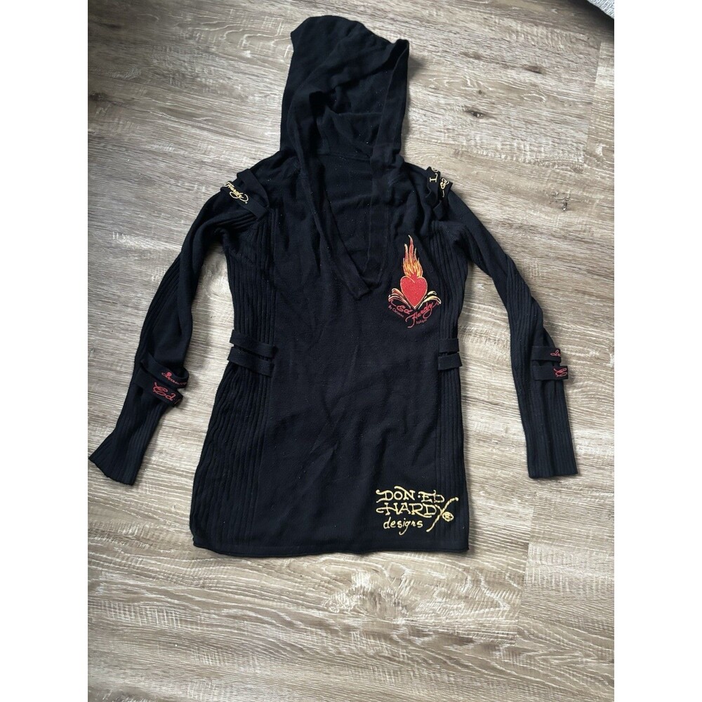Ed Hardy Womens Sweater Size L Black Love Kills Slowly Vintage Y2K